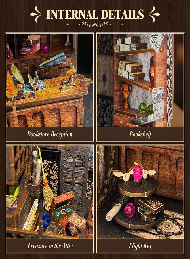 Fuiltee DIY Book Nook Kit, 3D Wooden Puzzle Miniature Booknook Bookend Bookshelf Decor with LED Light, Dust Cover, Book Nook Kits for Adults Teen Ideas - Image 4